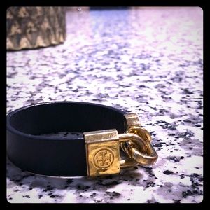 TORY BURCH NAVY GOLD LEATHER BRACELET